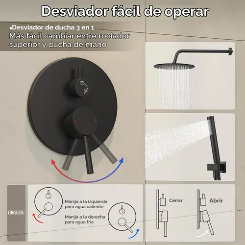 Vista 5 de Gabrylly Sistema de ducha, juego de grifo de ducha montado en la pared de Negro