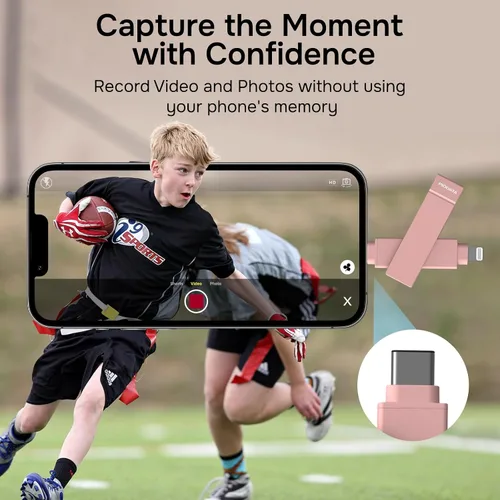 Vista 4 de iXflash - Memoria flash para iPhone de 128 GB, certificado Apple MFi, Lightning y USB C, color rosa, 2 en 1 para teléfono, iPad y computadora, foto