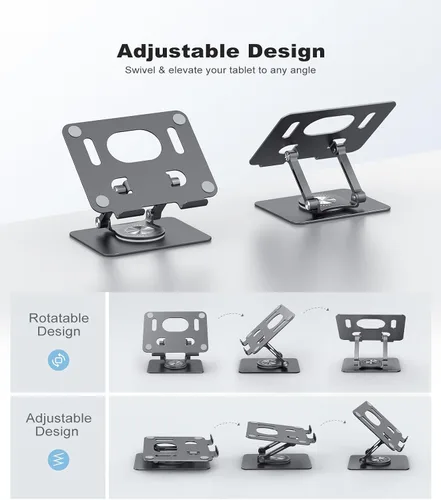Vista 5 de JOIOT Soporte giratorio para tableta con base giratoria 360, soporte ajustable para dibujo, compatible con iPad Pro/Air/Mini y más (negro)