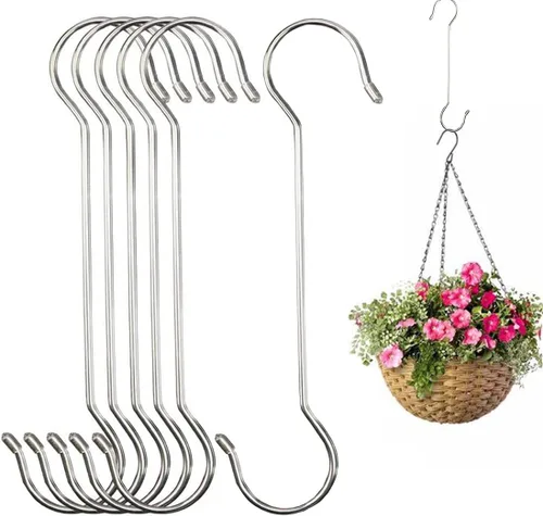 Vista 10 de LRUUIDDE Paquete de 6 ganchos en S extra grandes para plantas colgantes, ganchos en S de metal resistentes de 16/12 pulgadas de largo