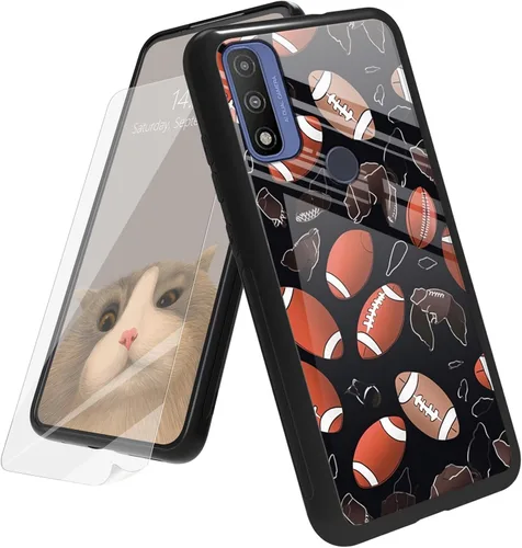 Vista 122 de Funda para Motorola Moto G Play 4G 2024 con protector de pantalla, parte trasera de vidrio templado + funda de silicona suave TPU absorción