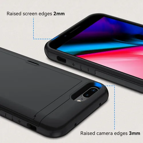 Vista 3 de Qinmay Funda compatible con iPhone 7 Plus/8 Plus con tarjetero, doble capa a prueba de golpes, funda protectora resistente con ranura oculta Negro