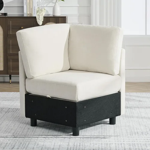 Vista 39 de WUTUTUEE Sofá seccional modular en forma de L de 83" con almacenamiento y otomano móvil, sofá convertible de 4 asientos reversible chaise de Beige