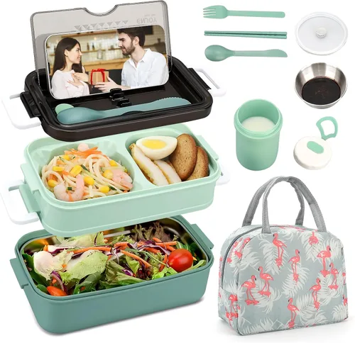 Vista 8 de Kit de lonchera Bento para adultos, lonchera portátil para adultos, caja Bento para adultos con bolsa de almuerzo, contenedores de almuerzo Bento