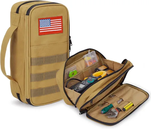Vista 9 de Bolsa de herramientas táctica para hombres, bolsa de herramientas de boca ancha resistente al agua, bolsas de alcance multiusos con asa