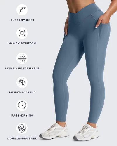 Vista 118 de Aoxjox Trinity - Pantalones de yoga de cintura alta con bolsillos para mujer, control de abdomen, cintura cruzada, leggings de entrenamiento suaves