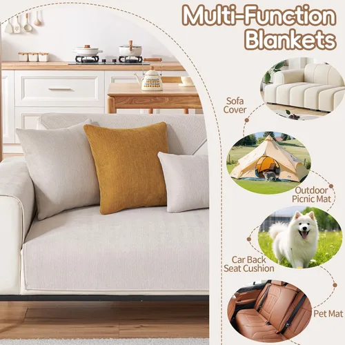 Vista 7 de STACYPIK Funda de sofá de espiga beige de verano, funda de sofá antideslizante refrescante para perros, protector de muebles para sofá de 2 a 3