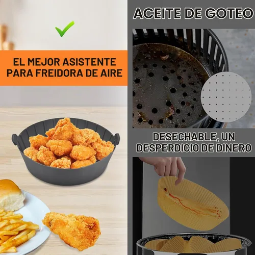 Vista 5 de 3 forros redondos de silicona para freidora de aire reutilizables para freidoras de aire de 1 a 2 cuartos