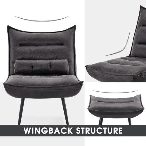Vista 7 de MCombo Wingback - Silla decorativa con otomana, moderna tela bronceadora tapizada para espacios pequeños, sala de estar 4400 (gris oscuro)