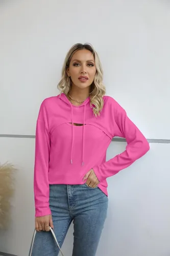 Vista 8 de VICHYIE Sudadera con capucha para mujer, de manga larga, recortada, para otoño
