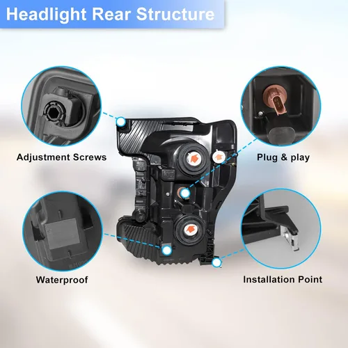 Vista 5 de Par de ensambles de faros ROXX compatibles con [2017 2018 2019 FORD F-250 F-350 F-450 F-550] SUPER DUTY, ensamble de proyector de faros, DRL