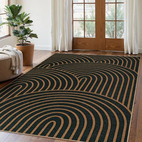 Vista 63 de Lahome Tapetes geométricos para puerta de interior para entrada, alfombra antideslizante lavable de 2 x 3 negro / neutro