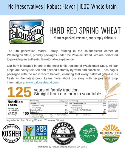 Vista 5 de Palouse Brand - Bolsa de trigo rojo primaveral Proyecto verificado sin OGM 100% no irradiado Certificado Kosher Parve Cultivado en EE.UU.