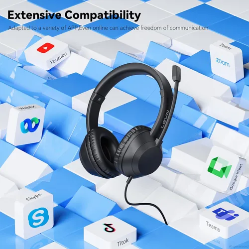 Vista 6 de LEVN Auriculares con micrófono, auriculares USB con micrófono para PC, auriculares con micrófono para PC con micrófono con cancelación de ruido