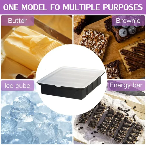 Vista 7 de Molde de silicona para mantequilla con tapa, bandeja de mantequilla antiadherente para hacer 4 palitos de mantequilla, formas de recipiente