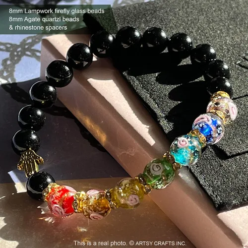 Vista 3 de ARTSY Crafts - Cuentas de luciérnaga que brillan en la oscuridad + pulseras de chakras con cuentas de ágata y piedra amatista, cuentas de vidrio