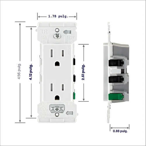Vista 5 de Leviton Lever Edge - Tomacorriente de pared dúplex resistente a manipulaciones de 15 A, paquete de 10, E5325-MW, color blanco