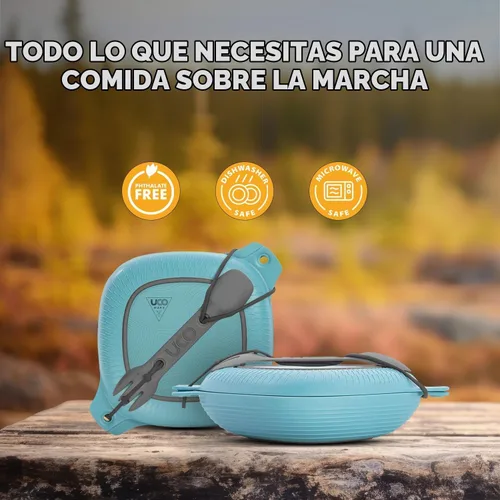 Vista 2 de UCO Kit de 4 piezas para acampar con cuenco, plato y juego de utensilios de tenedor 3 en 1