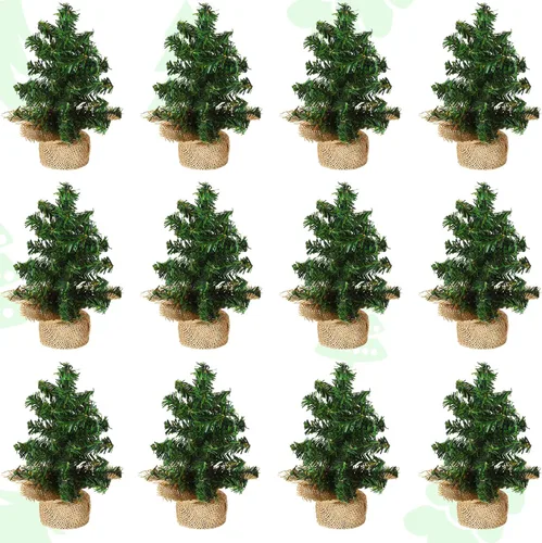 Vista 14 de Yinder 2 piezas de mini árbol de Navidad de mesa de 7.87 pulgadas, árbol de Navidad artificial en miniatura de pino con base de lino