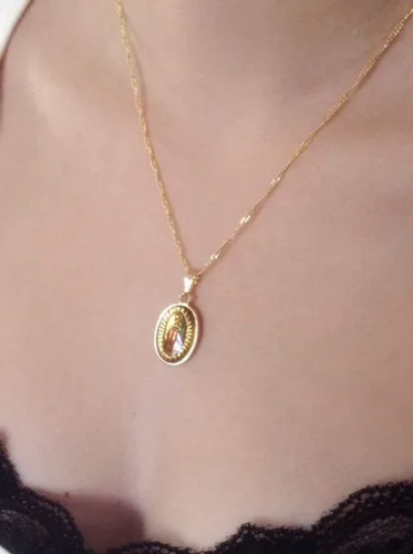 Vista 3 de Virgen de Guadalupe - Collar con medalla de ambos lados, cadena de ancla de 17.5 pulgadas