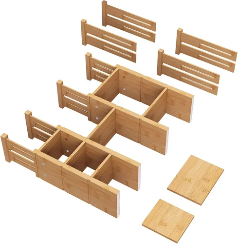 Vista 7 de Separadores de cajones de 4.4 pulgadas de alto con insertos, separadores de cajones de bambú para ropa, ampliables de 12 a 17.5 pulgadas