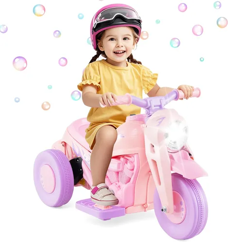 Vista 10 de Honey Joy Motocicleta de juguete, motocicleta para niños pequeños de 6 V con burbujas, luz LED, música, pedal de pie, adelante/atrás, motocicleta