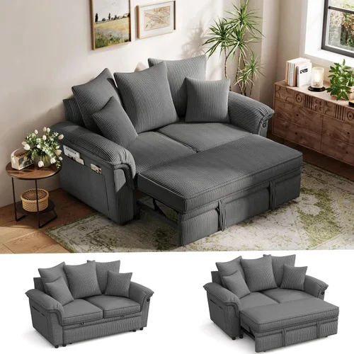 Vista 15 de LINSY HOME Sofá modular con cama extraíble, sofá biplaza modular de pana grande, reposabrazos ancho, sofá modular de 62 pulgadas y 2 asientos