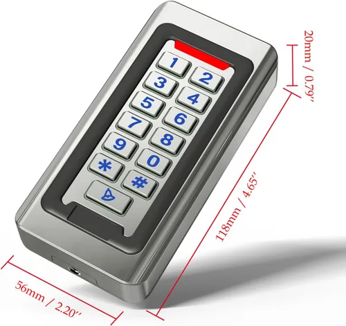 Vista 7 de Teclado de control de acceso para puerta, acero inoxidable IP68 resistente al agua, 2000 usuarios, entrada y salida Wiegand de 26 bits, control