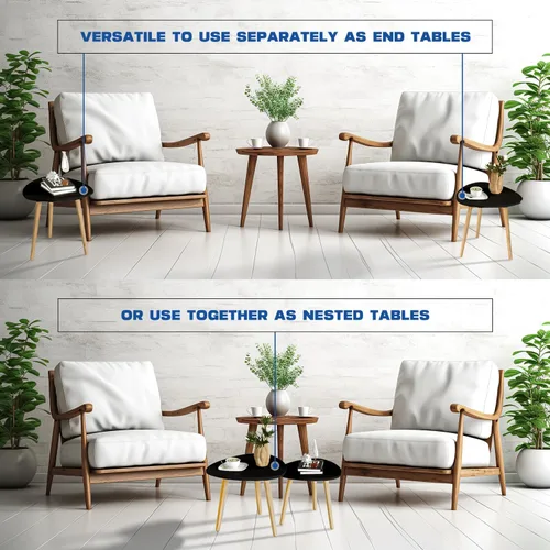 Vista 4 de Lifetime Home - Juego de 2 mesas semianidables modernas con patas de madera, mesa auxiliar triangular para sala de estar, dormitorio, apartamento