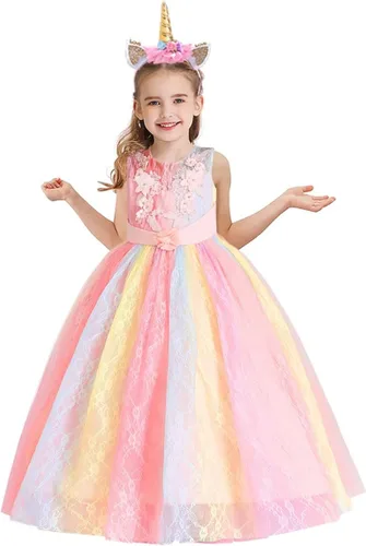 Vista 23 de Vestido de tul de unicornio arcoíris para niñas, vestido de princesa para cumpleaños, Halloween, Navidad, concurso de baile, fiesta de baile