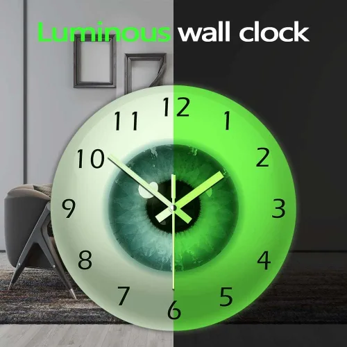 Vista 3 de The Geeky Days Reloj de pared de globo ocular de 12 pulgadas, reloj de ojos que brilla en la oscuridad, visión de núcleo de pupila, oftalmología