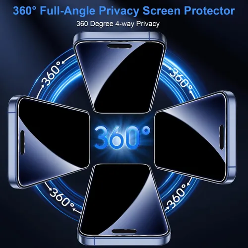 Vista 2 de OneFish Protector de pantalla para iPhone 13 Pro Max / 14 Plus de privacidad, vidrio templado antiespía de 4 vías de 360°, dureza 9H, bordes