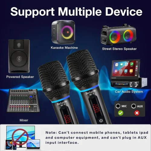 Vista 8 de Micrófono inalámbrico recargable UHF para cantar con bolso, micrófono dinámico de mano de metal con receptor, micrófono de karaoke inalámbrico