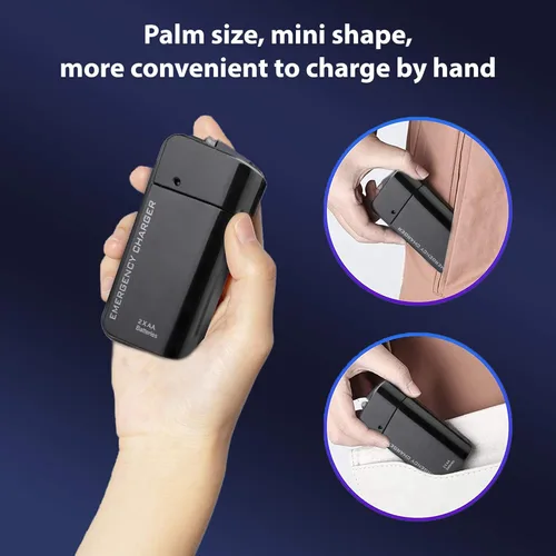 Vista 6 de Cargador portátil de viaje de batería AA para Sony Xperia Z4 Ultra y cargador de emergencia con luz LED (toma 2 pilas AA) [Negro]