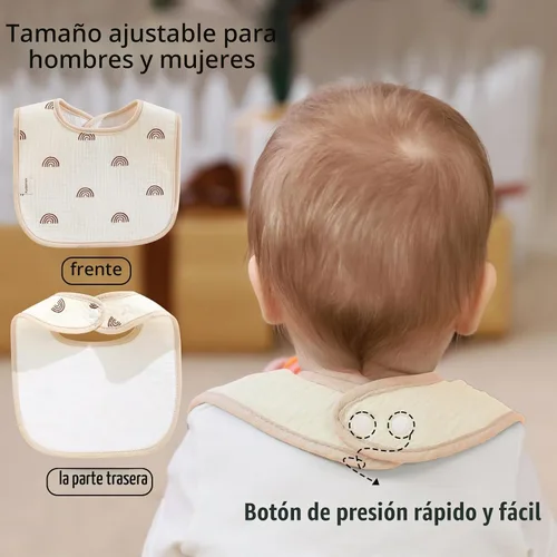 Vista 5 de Baberos tipo bandana para bebé, paquete de 6 unidades impermeables para niños pequeños, baberos suaves de algodón absorbente para comer, babear