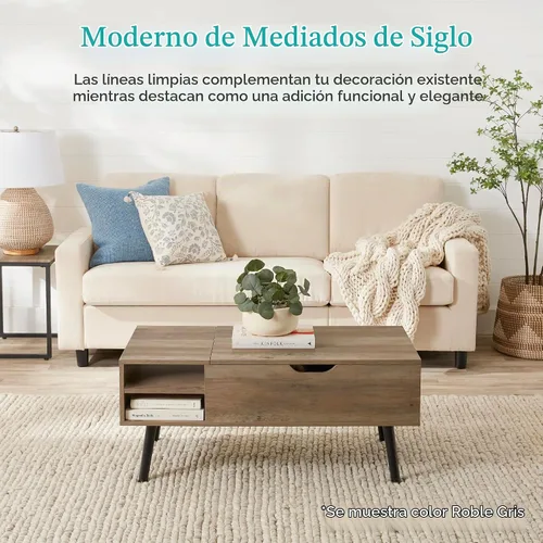 Vista 3 de Best Choice Products Mesa auxiliar elevable, mesa de centro multifuncional de madera de mediados de siglo para sala de estar con almacenamiento