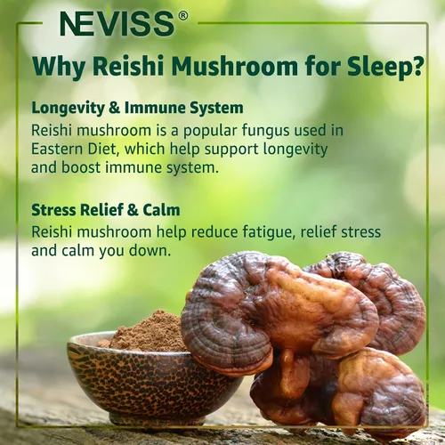 Vista 4 de NEVISS Reishi - Gomitas para dormir con hongos – Gomitas para dormir sin melatonina para adultos Reishi, azafrán, magnesio, GABA y manzanilla
