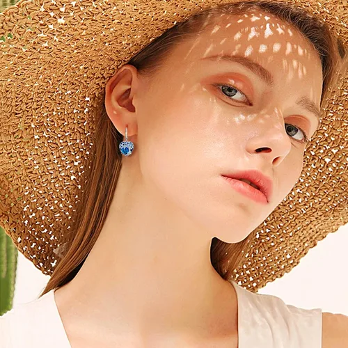 Vista 6 de Aretes colgantes de árbol de la vida, flor, turquesa, ópalo azul, malaquita, ágata musgo, lágrima, para mujeres y niñas, plata de ley, aniversario