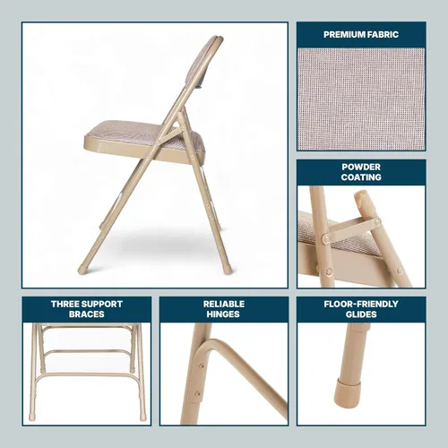 Vista 9 de OEF Furnishings Serie OEF2300 - Sillas plegables de doble bisagra con triple apoyo, tapizado de tela de alta calidad y servicio pesado