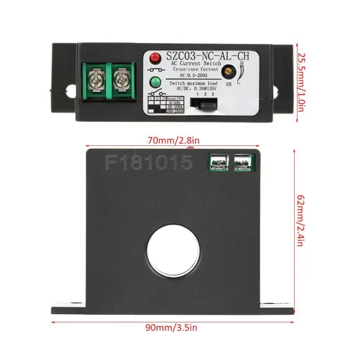 Vista 2 de Walfront Interruptor de corriente CA SZC03-NC-AL- Interruptor de detección de corriente ajustable para relé de zumbador de flash y CA de un solo