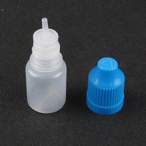 Vista 2 de Botellas con cuentagotas de plástico vacías de 0.1 fl oz, translúcido, 10 unidades, tapa azul