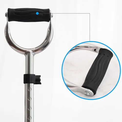 Vista 4 de Bastón cuádruple para ancianos, tetrápodo ajustable con 4 patas, base grande, cómodo mango en forma de U, ayuda de movilidad ligera de aluminio