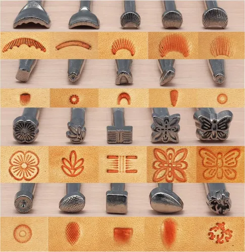 Vista 3 de Kit de herramientas de estampado de cuero, juego de punzones de cuero de diferentes formas, kit de herramientas de tallado de cuero con martillo