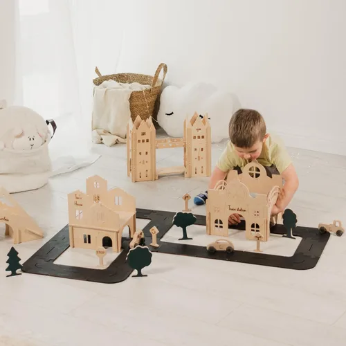 Vista 5 de Pista de automóvil de madera personalizada para niños, tamaño S, autos de juguete de pista de carreras para niños pequeños - Carros de juguete