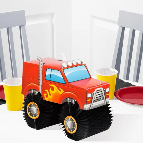 Vista 3 de Creative Converting Centro de mesa Monster Truck, 1 unidad, multicolor, 8.5" x 10