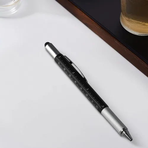 Vista 5 de Bolígrafo multiherramienta 6 en 1 para hombre, lápiz capacitivo, regla Negro