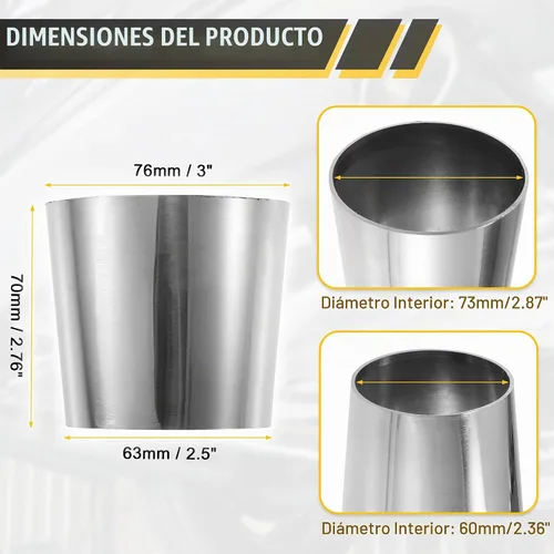 Vista 3 de X AUTOHAUX - Tubo de escape con mandril para coche, codo doblado, tubo de acero inoxidable 304, reductor concéntrico de 2.5" DE a 3" DE, 2 piezas