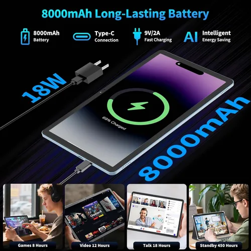 Vista 7 de Tablet Android 15 de 10 pulgadas, tableta 2026 con teclado, 24 GB+256 GB+2 TB expandir, tabletas PC con Gemini AI, Octa-Core, 8000 mAh, WiFi 5G