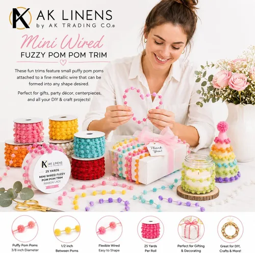 Vista 2 de AK Trading CO. 25 yardas de cinta de ribete de pompón difuso con alambre - Aqua Agua