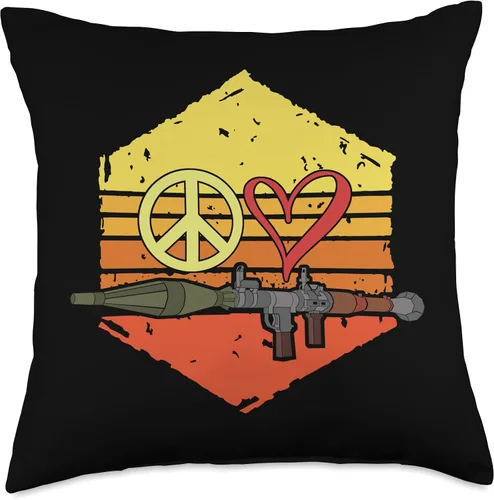 Vista 4 de Bazooka Missile Rocket Launcher Bazooka Peace Love Throw Pillow, 16x16, Multicolor